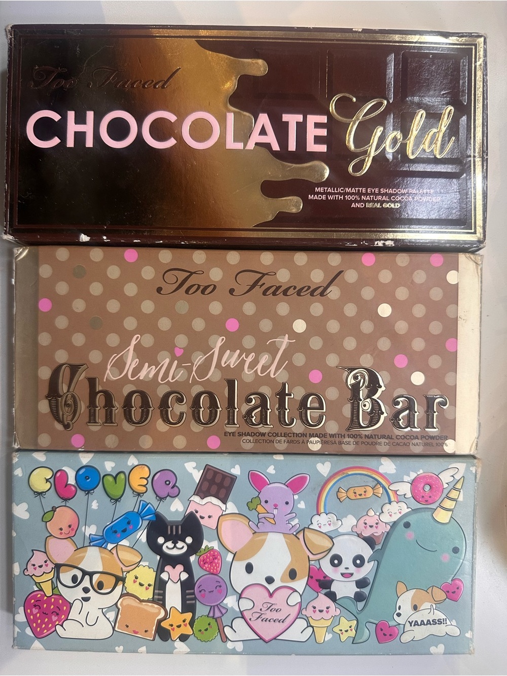 Too Faced bundle- Chocolate Gold + Semi-Sweet Chocolate Bar + Clover